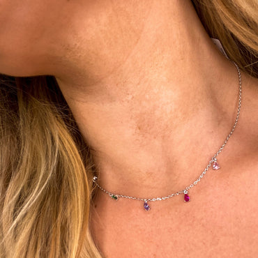 Teardrop Multi Gem Sterling Silver Colourful Necklace