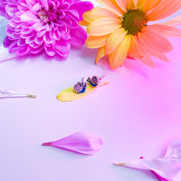 Eva Crawling Snail Sterling Silver Blue Pink Enamel Earrings Set