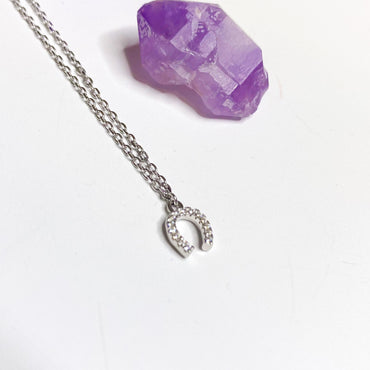 Lucky Horseshoe Sterling Silver Cubic Zirconia Pendant