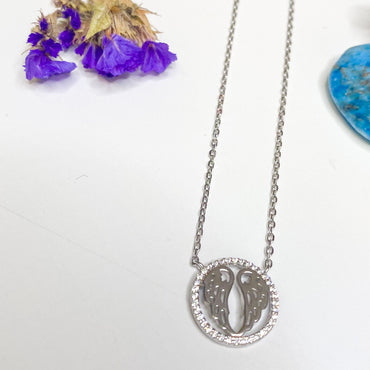 Angel Wings Children's Sterling Silver Circle Pendant