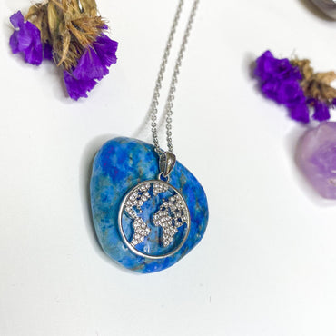 World Map Sterling Silver Cubic Zirconia Pendant