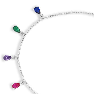 Sterling Silver Charm Bracelet with Rainbow Teardrop Charms