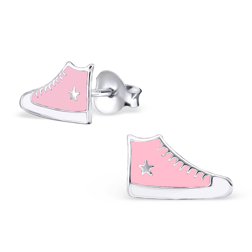Pink Sneakers Sterling Silver Enamel Children Earrings