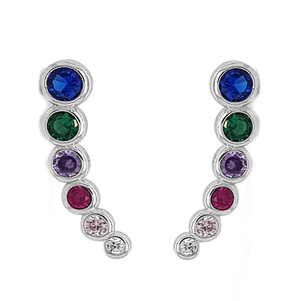 Multi Gem Sterling Silver Crawler Earrings