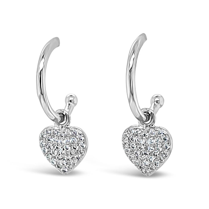 Shiny Heart Charm Sterling Silver Hoop Stud Earrings