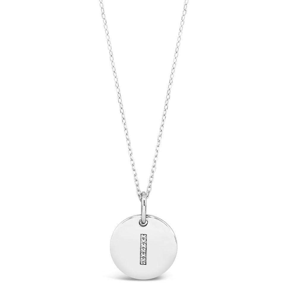 I (i) - Initial Letter Sterling Silver Disc Necklace