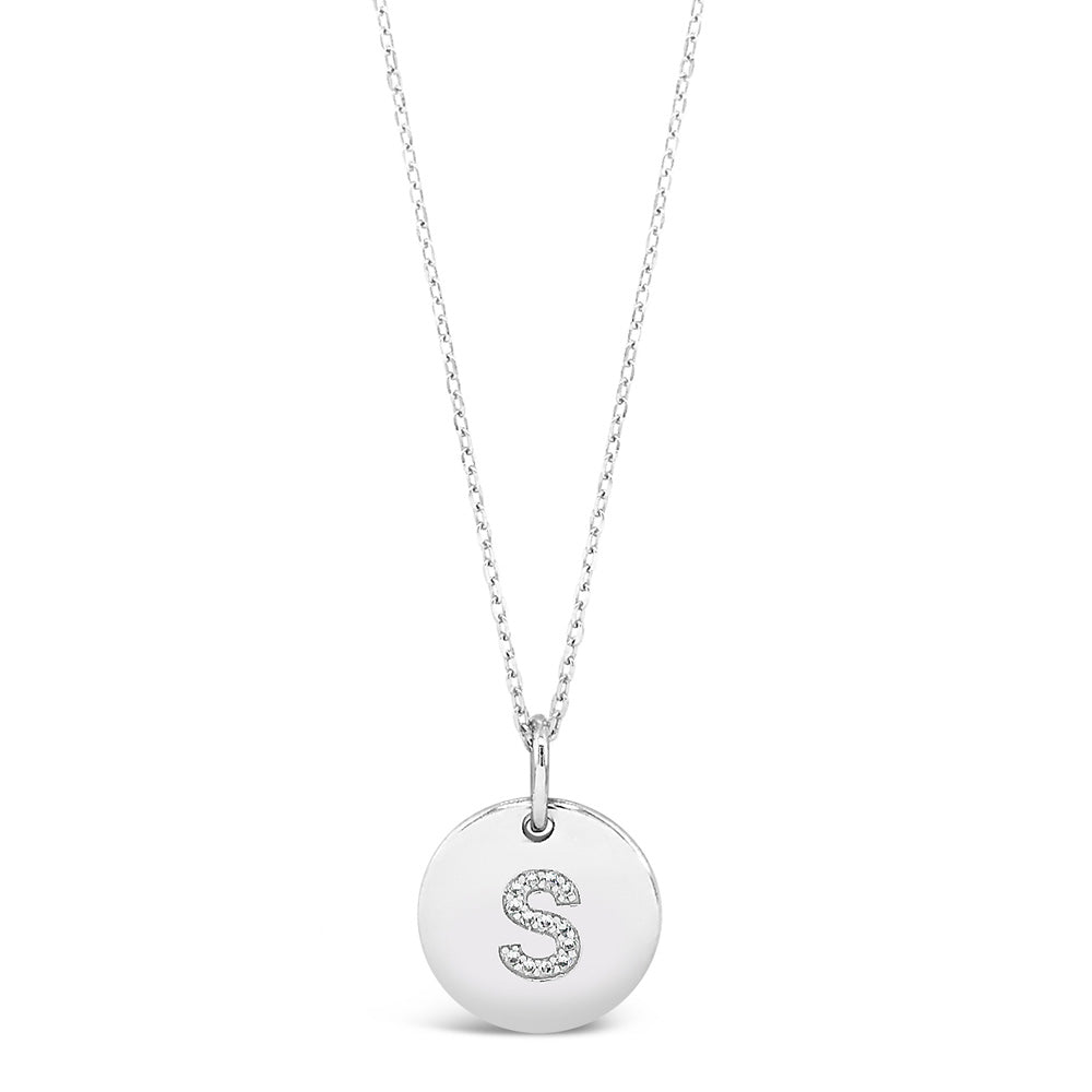 S - Initial Letter Sterling Silver Disc Necklace