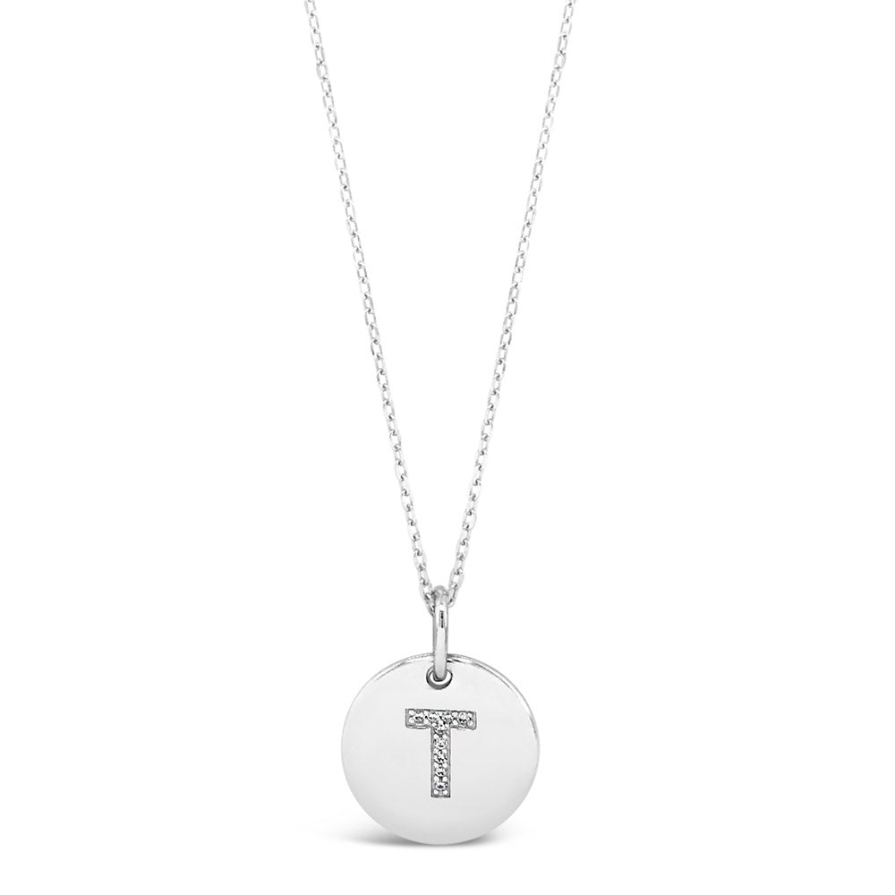 T - Initial Letter Sterling Silver Disc Necklace