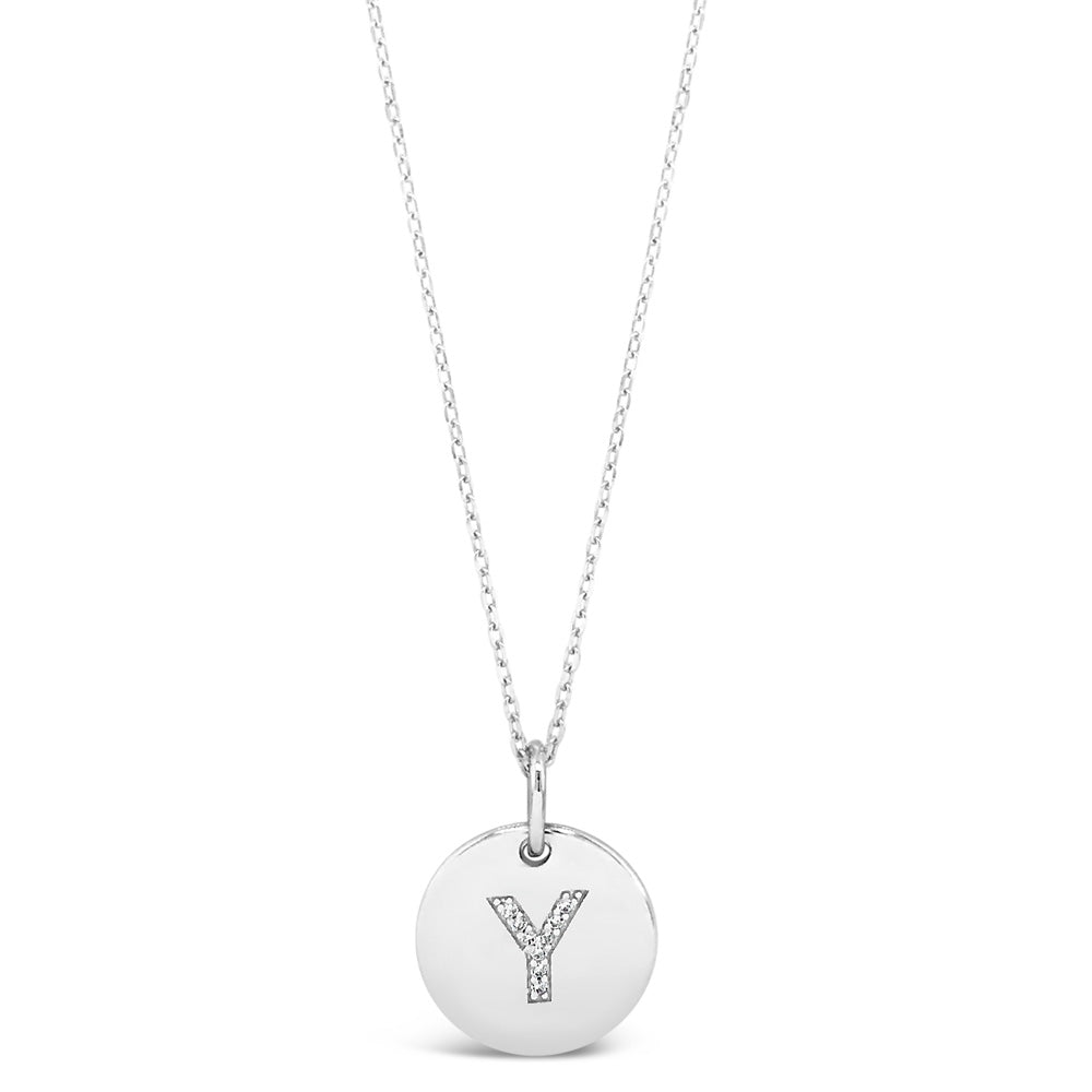 Y - Initial Letter Sterling Silver Disc Necklace