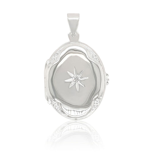 Starlight Sterling Silver Oval Photo Locket 18" Chain
