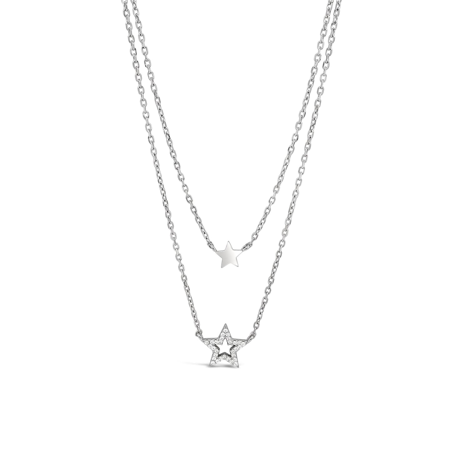 Reese Two Stars Diamante Sterling Silver Double Necklace