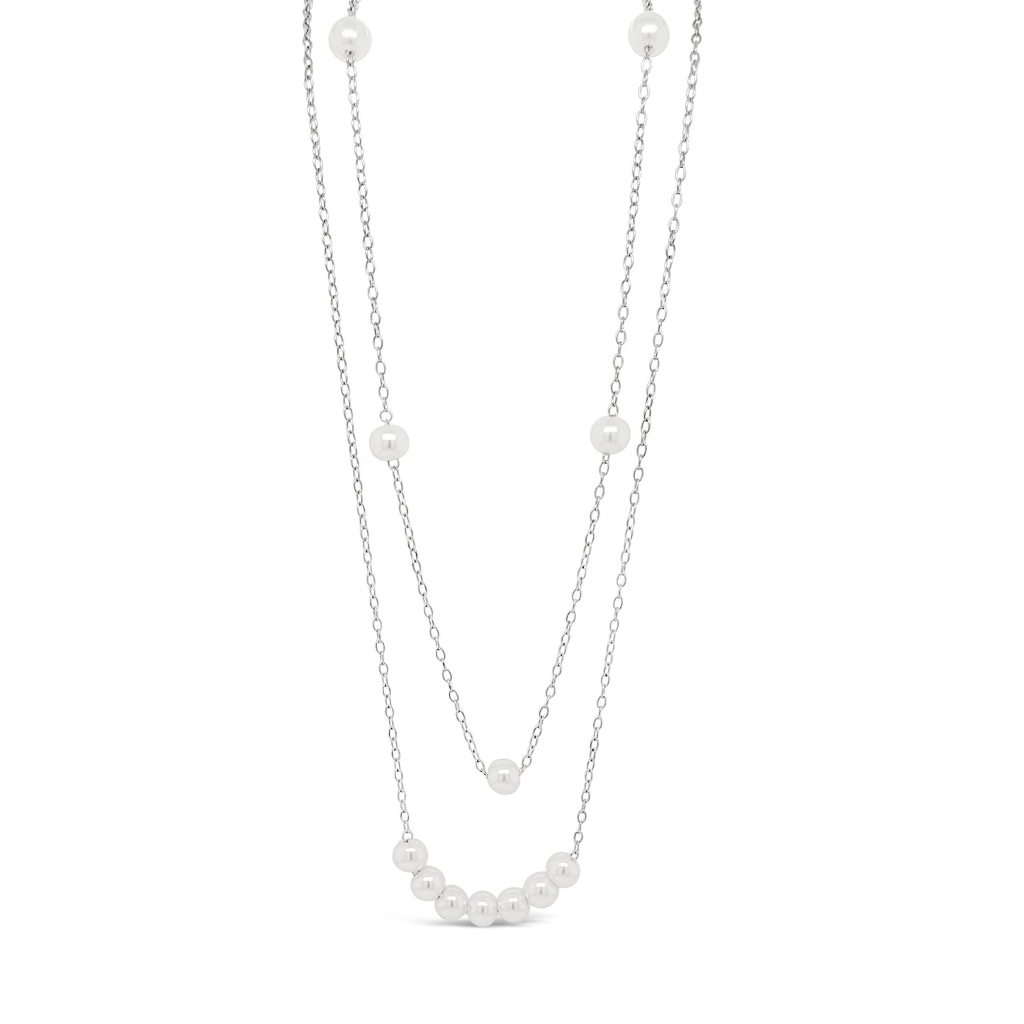 Amina White Pearls Sterling Silver Double Chain Necklace