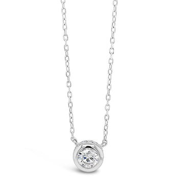 Single Drop Circle Sterling Silver Diamante Pendant