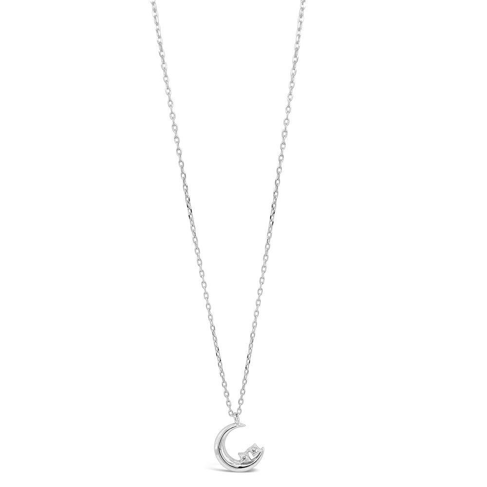 Two Stars on Moon Sterling Silver Pendant