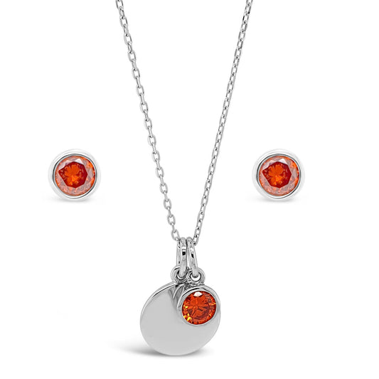 January Birthstone Sterling Silver Pendant & Earrings Set