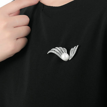 Angel Wing Silver Pearl Diamonte Brooch - Eva Victoria