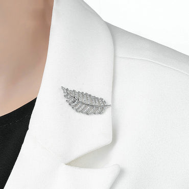 Autumn Leaf Crystal Clear Diamante Silver Brooch - Eva Victoria