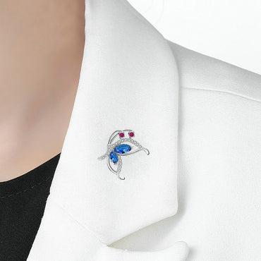 Butterfly Garnet Blue Zircon Diamante Brooch - Eva Victoria