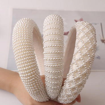 Anita White Pearls Fabric Headband
