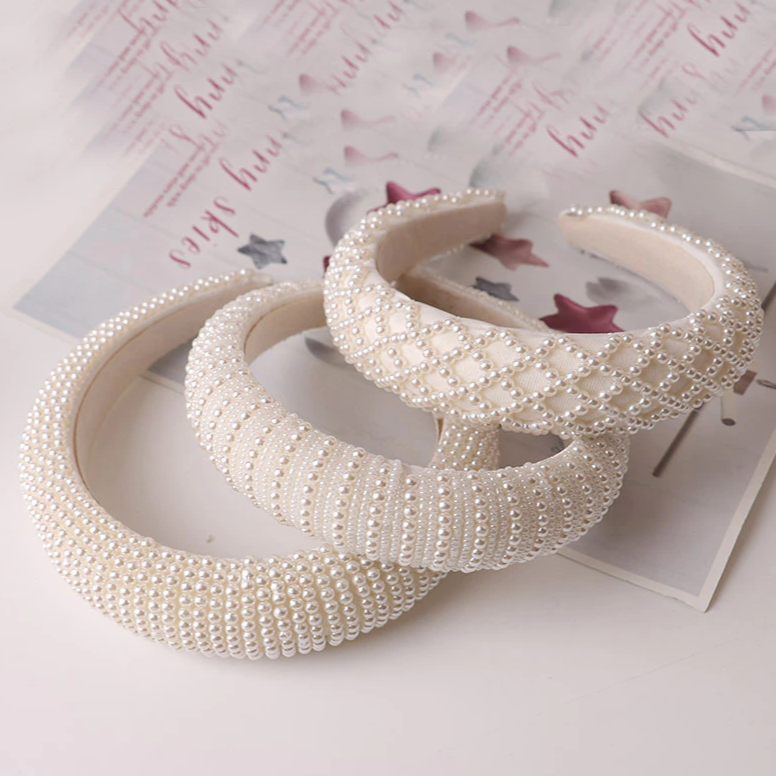 Anita White Pearls Fabric Headband