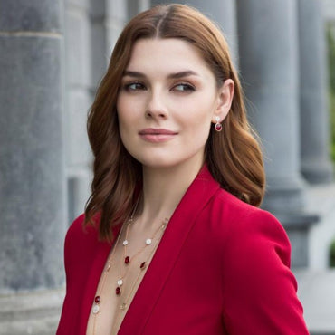 Shop Arlette Ruby Rose Gold Diamante Garnet Earrings