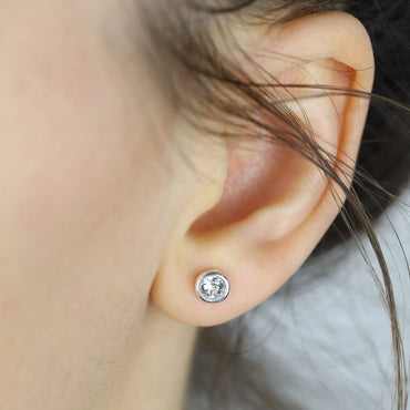 April Birthstone Sterling Silver Stud Earrings