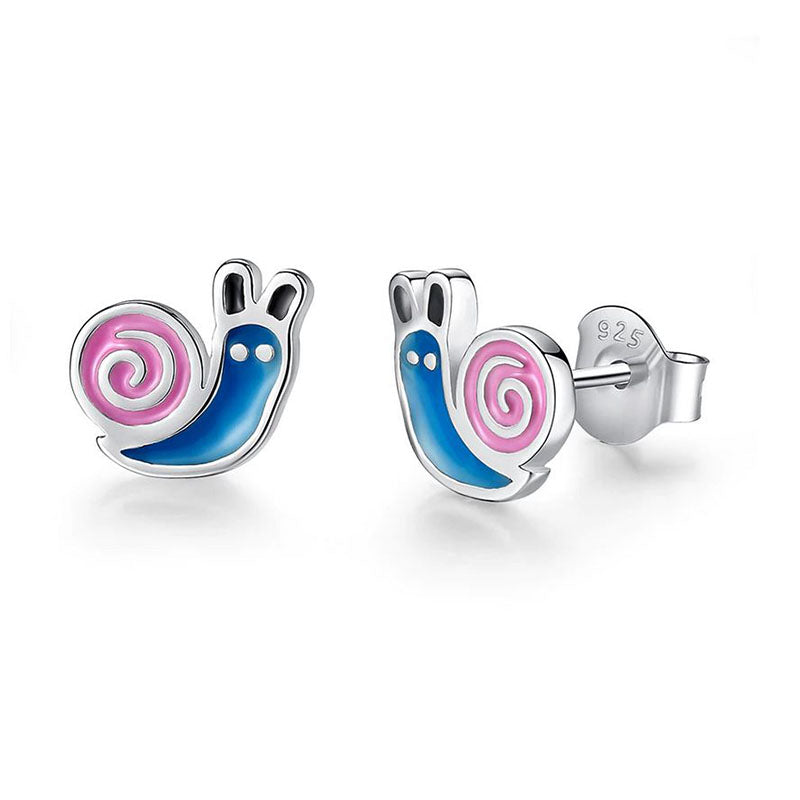  Eva Crawling Snail Sterling Silver Blue Pink Enamel Earrings