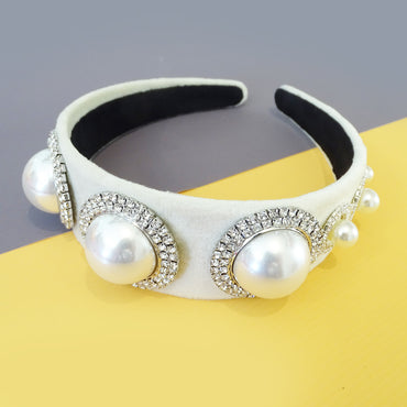 Tanya Pearls and Diamante Crystals Ivory Velvet Headband