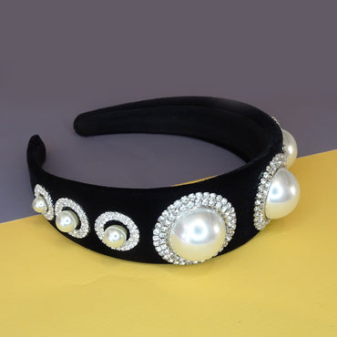 Jenny Pearls and Diamante Crystals Black Velvet Headband