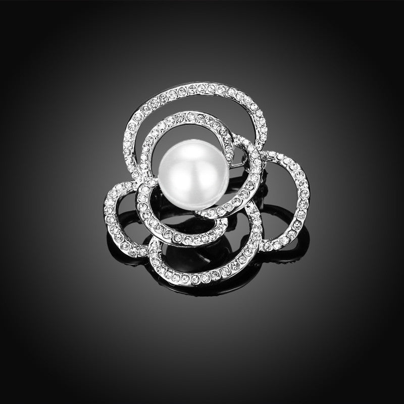 Open Rose Seoda Atlántacha Silver Diamante Brooch