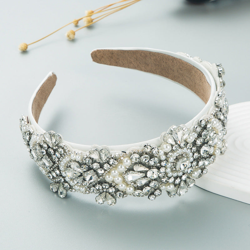 White Pearls & Silver Crystals Fashion Headband