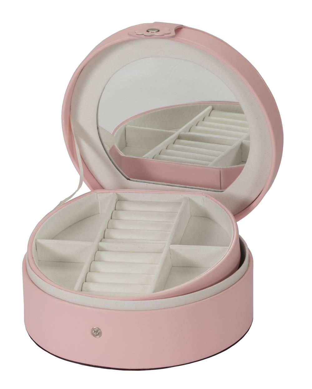 Nina Pink Leather Round Jewellery Box