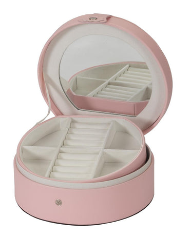 Nina Pink Leather Round Jewellery Box
