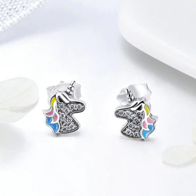  Multicolor Unicorn Sterling Silver Kids Earrings Set