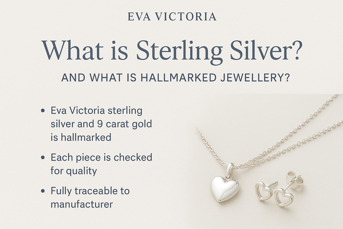 Eva Victoria sterling silver heart necklace and earrings with hallmarked jewellery quality assurance