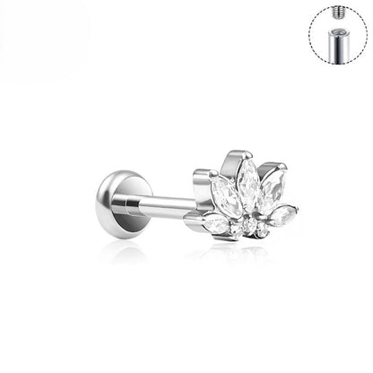 Lotus Titanium Labret Flat Back Earring with Cubic Zirconia