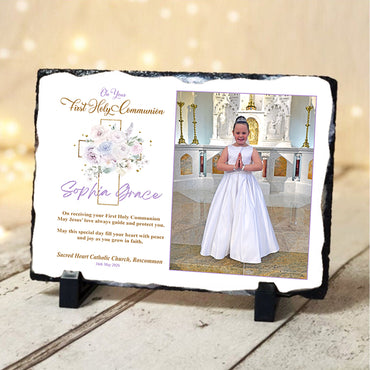 Personalised Girl Communion Photo on a Slate Stone Plaque