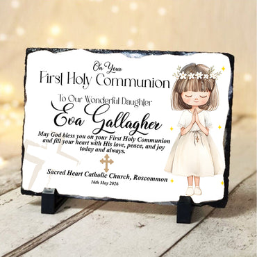 Special Blessings on Communion Day Personalised Slate Plaque for Girls