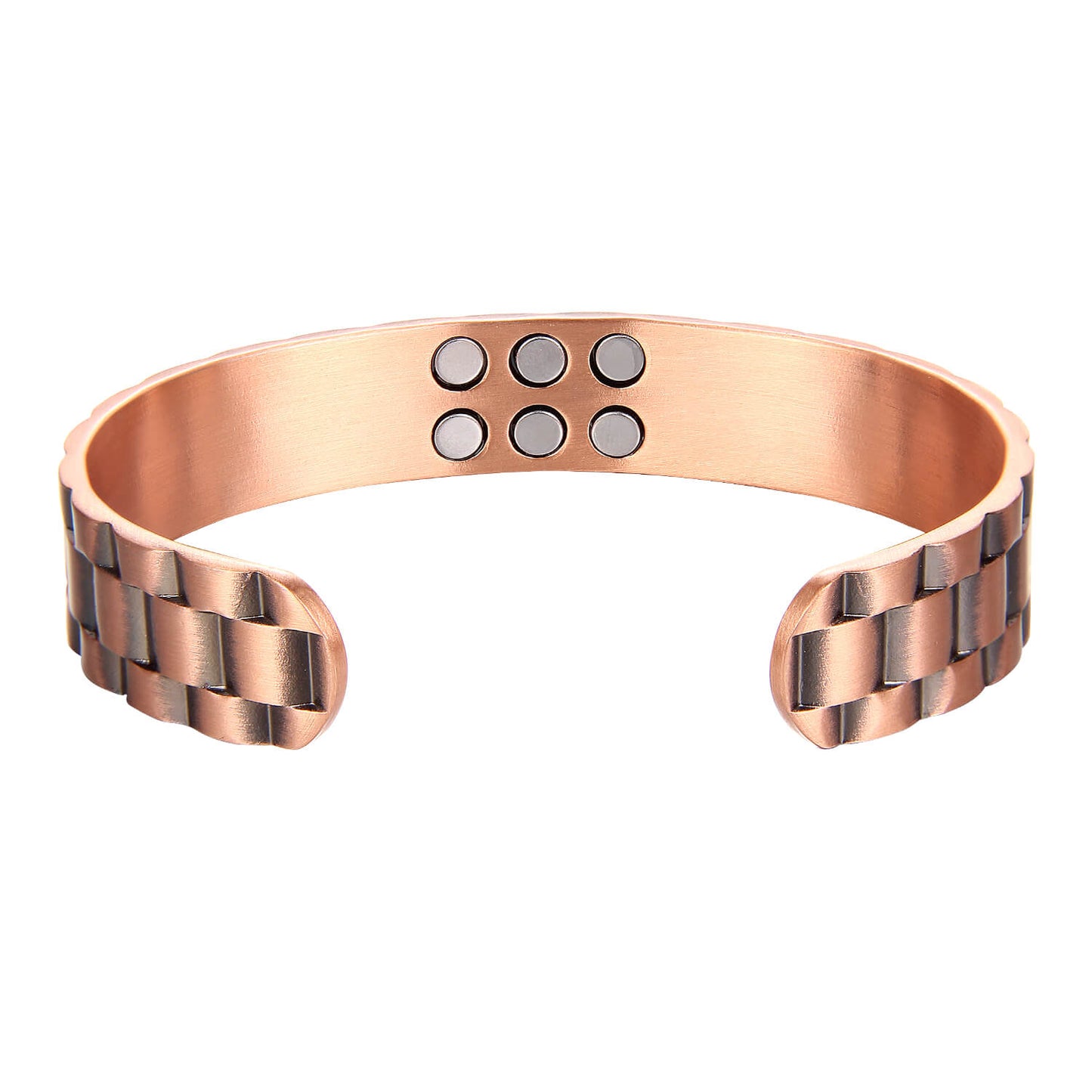 Copper bracelet with magnetic stones on a white background