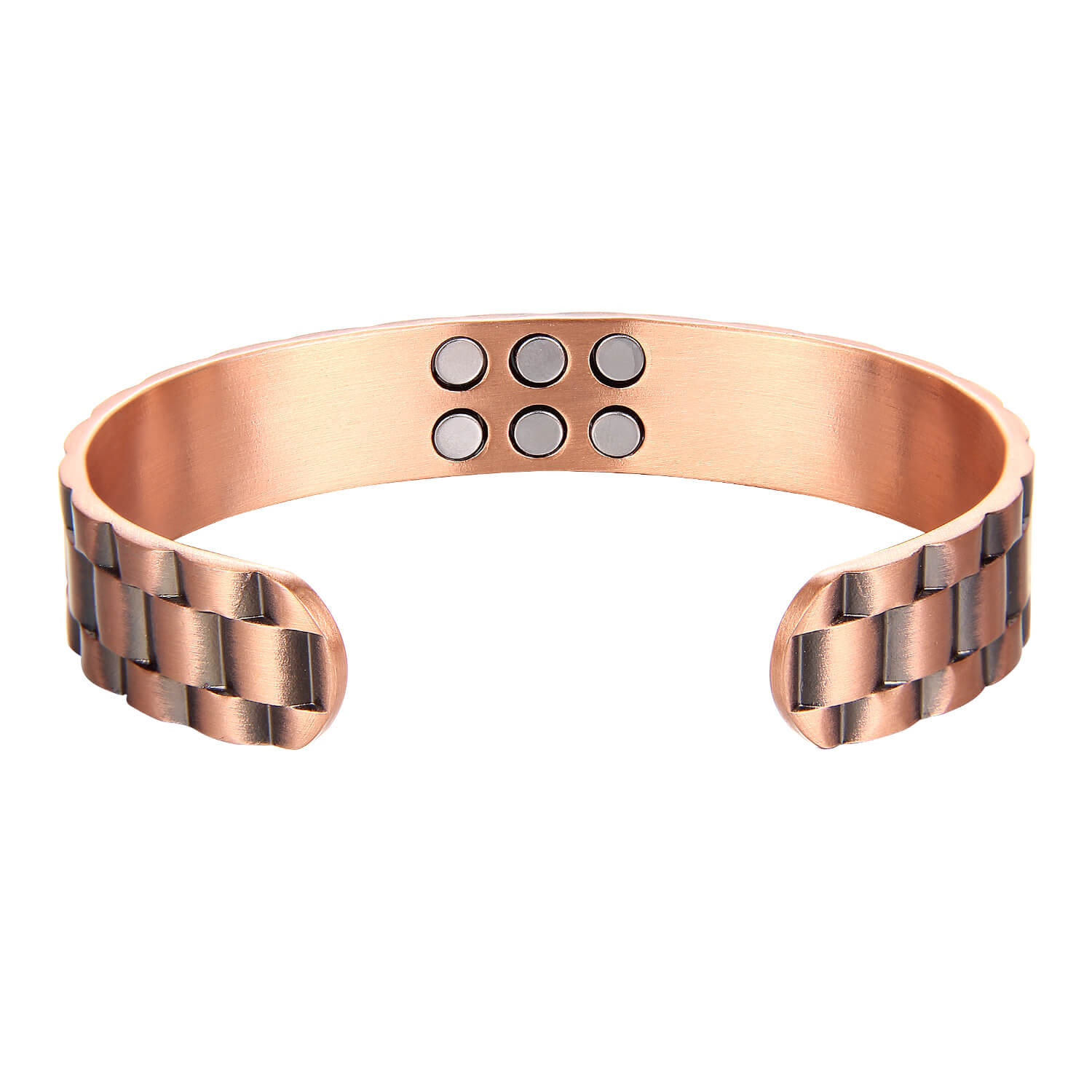 Copper bracelet with magnetic stones on a white background