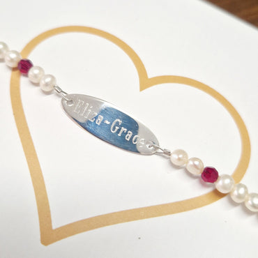 January Birthstone Freshwater Pearl Personalised Bracelet in Sterling Silver
