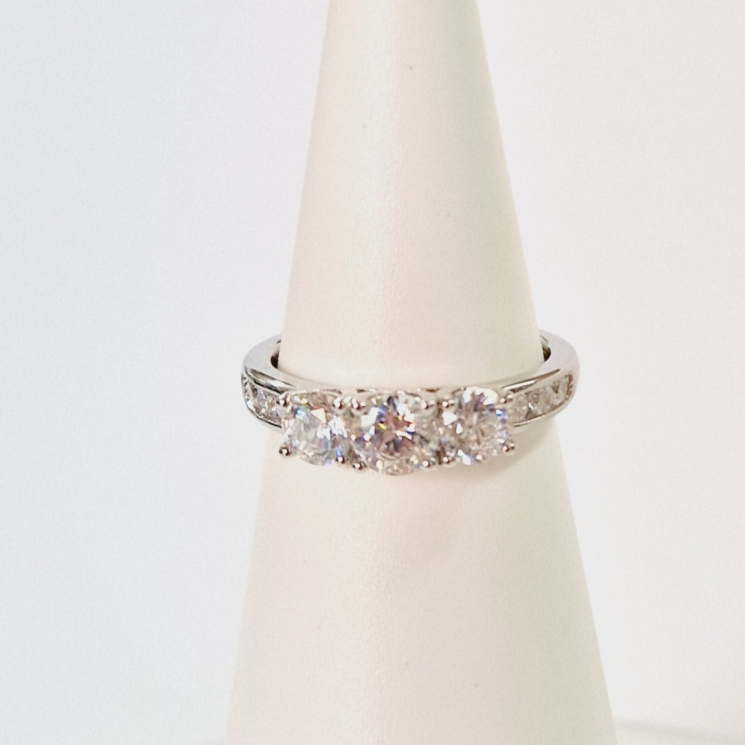 Sterling Silver Three-Stone Cubic Zirconia Ring Jewellery in - Main Image