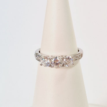 Sterling Silver Three-Stone Cubic Zirconia Ring