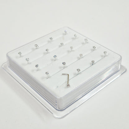 close up of l shape silver nose stud in ireland