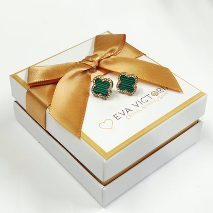 green malachite clover stud earrings in gold plating eva victoria ireland