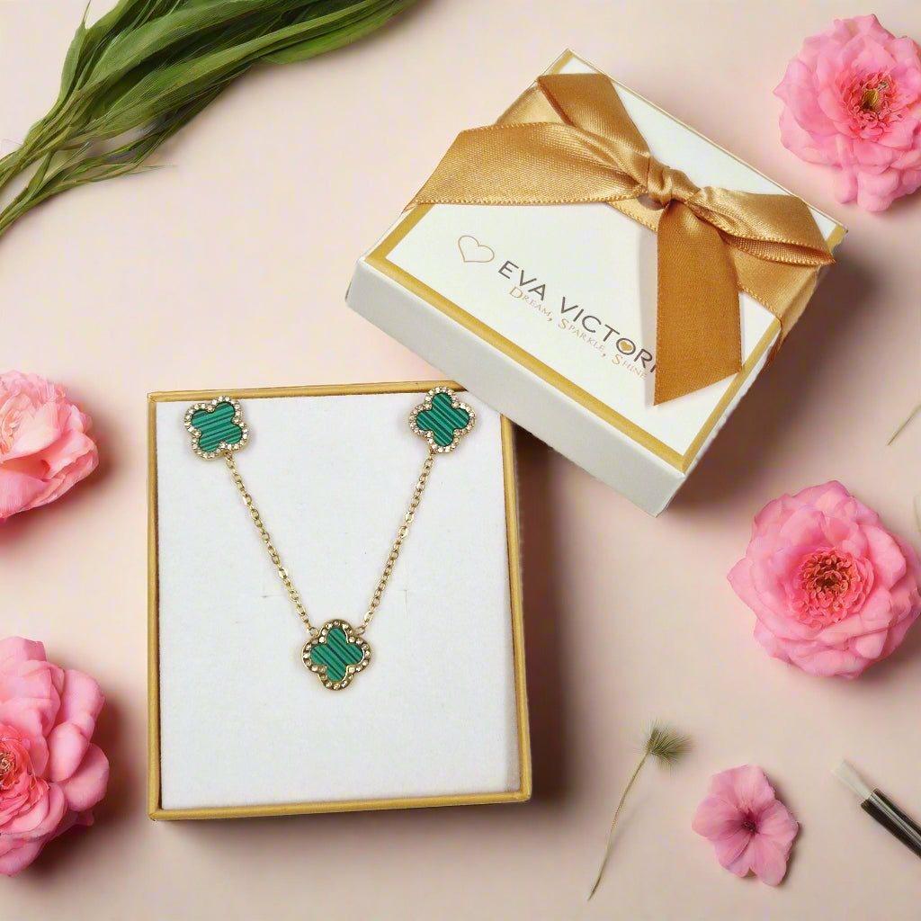 green malachite clover gold jewellery set eva victoria ireland