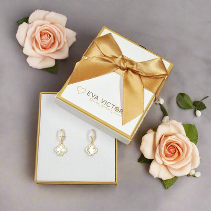 Eva Victoria Mother Of Pearl Gold Clover Hoop Earrings