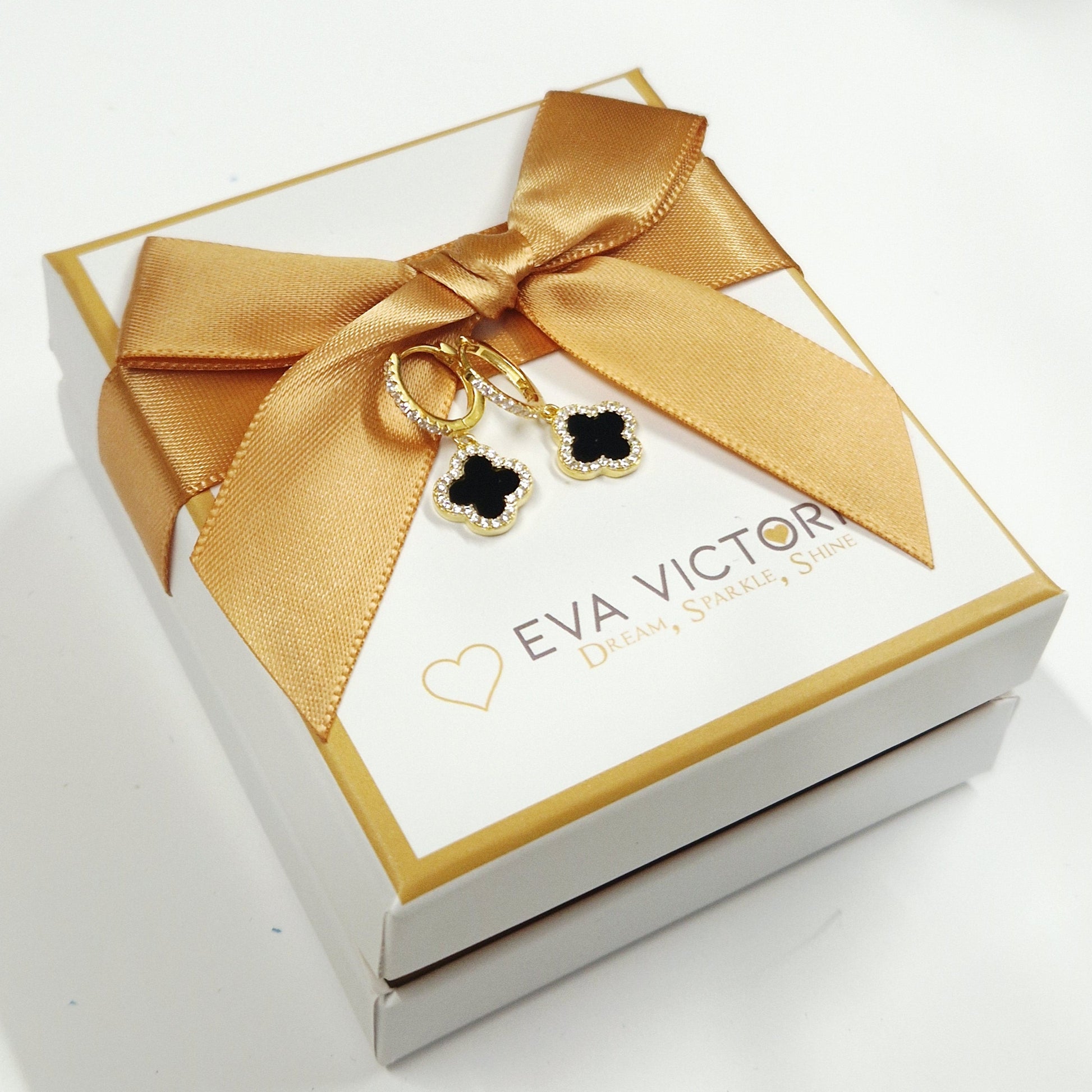 black agate sparkling clover hoop earrings in gold plating eva victoria ireland