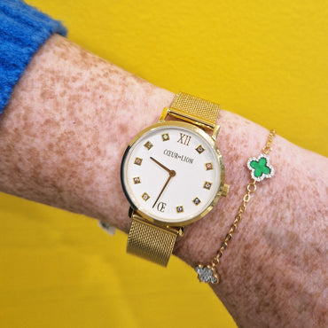 Coeur De Lion 4251 Watch Round Brilliant White Milanese Stainless Steel Gold