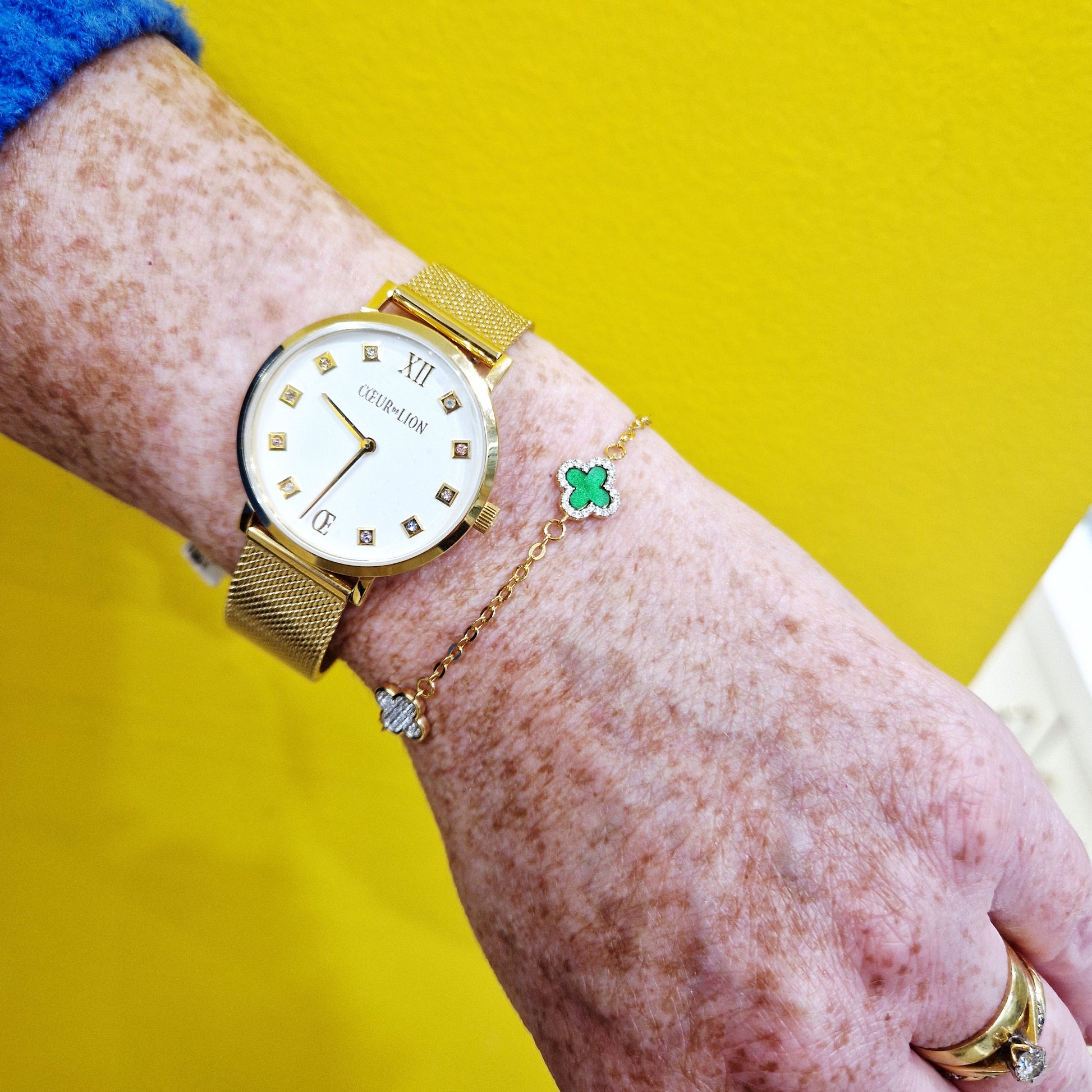 green gold clover dainty chain bracelet eva victoria ireland